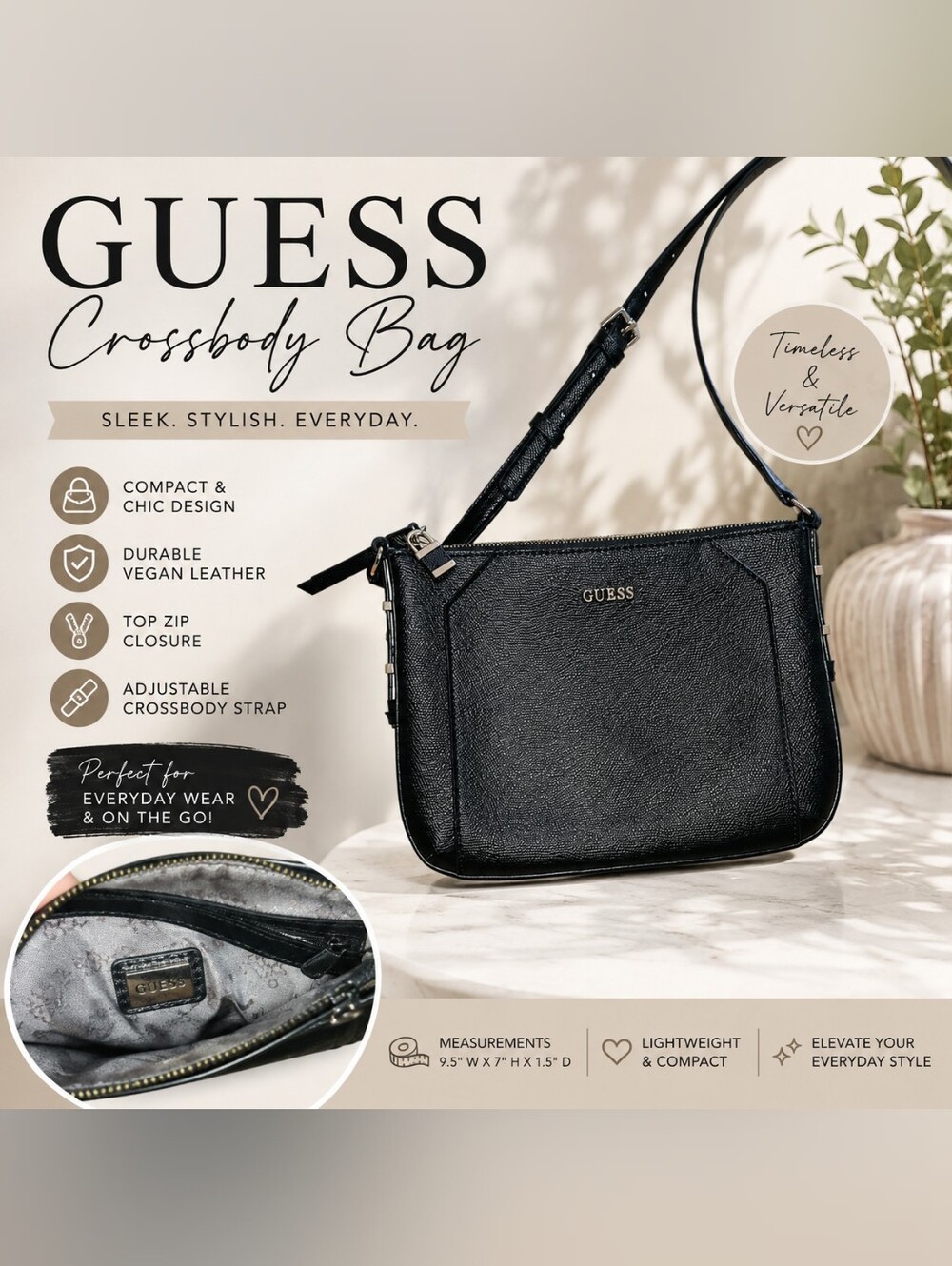 Guess Black Saffiano Crossbody Bag